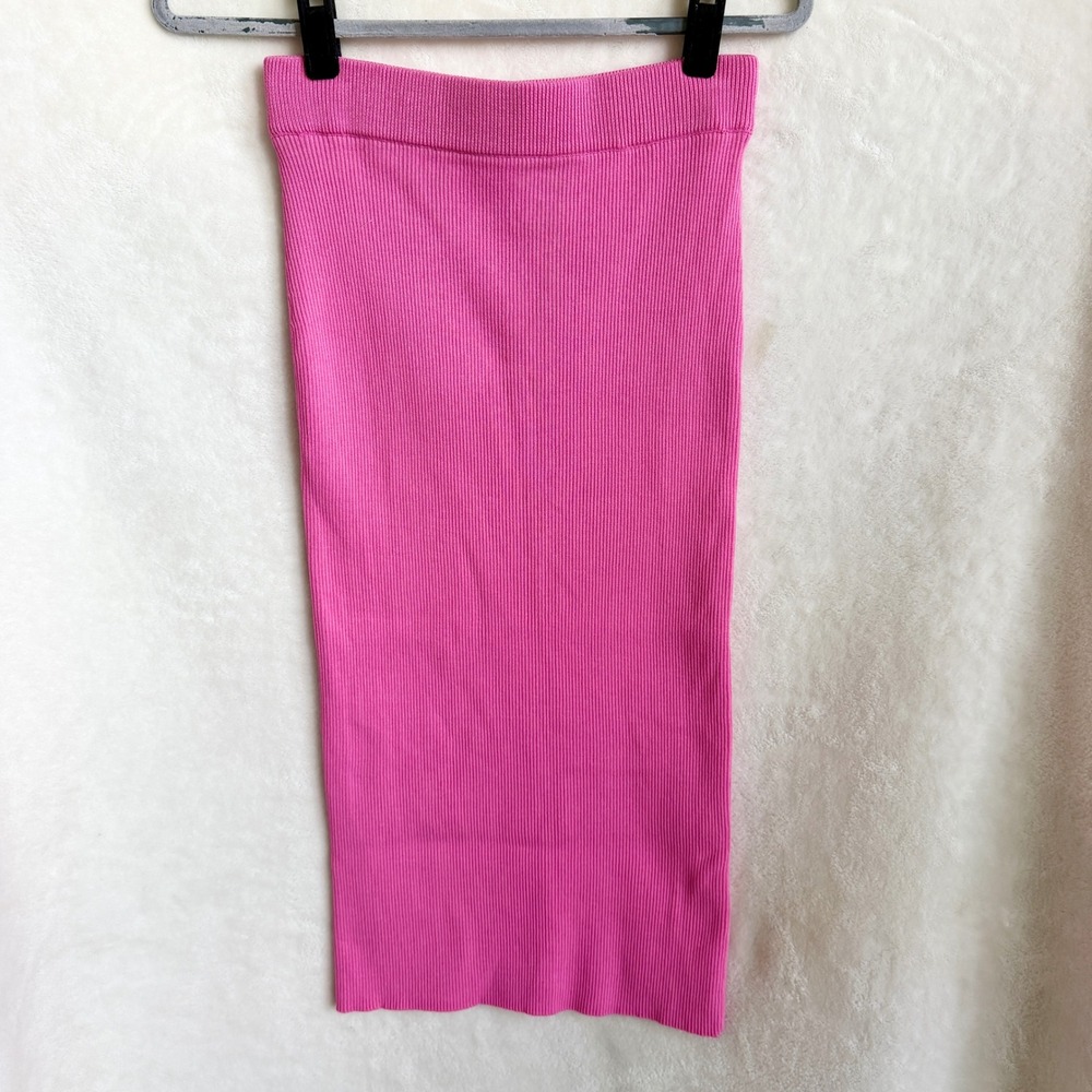 Zara Womens Bright Pink Ribbed Knit Tube Midi Skirt Elastic Waist Size Small